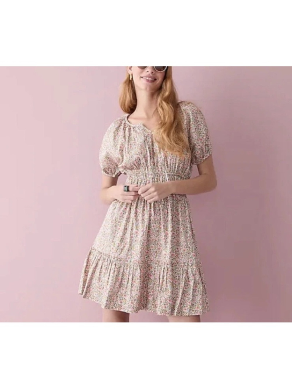 J. Crew Petite Pink Multi Floral Smocked Mini Dress
